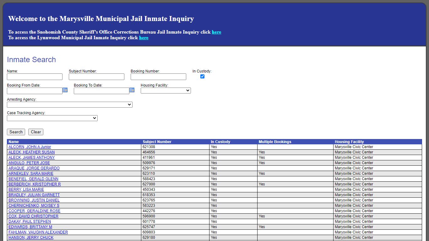Inmate Search - Snohomish County Jail Register