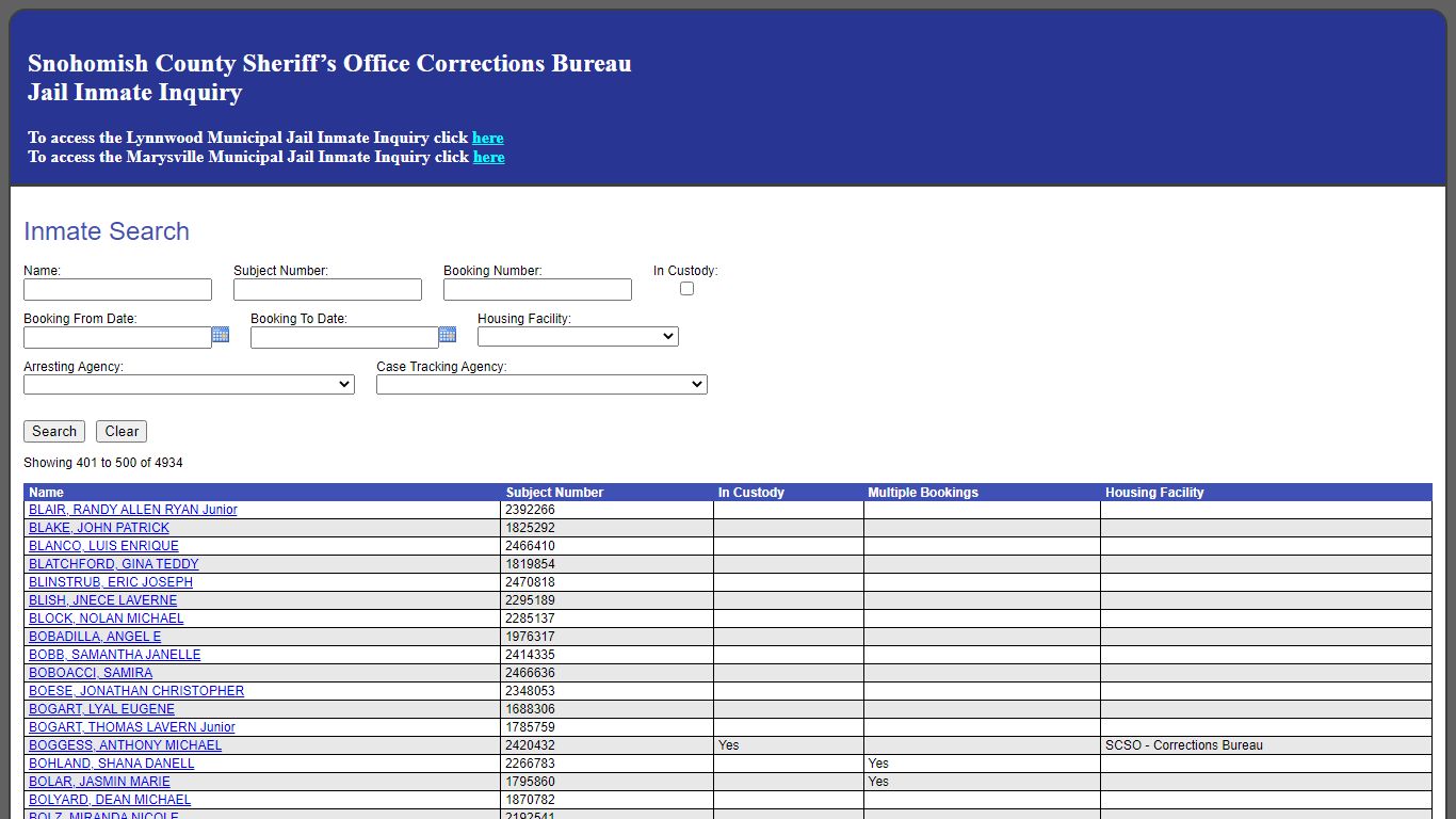 Inmate Search - Snohomish County Jail Register